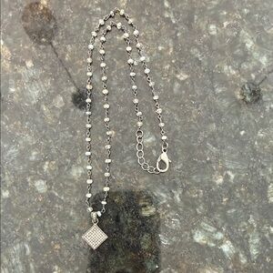Necklace, natural stone with gun metal tone chain, sparkling dainty pendant.